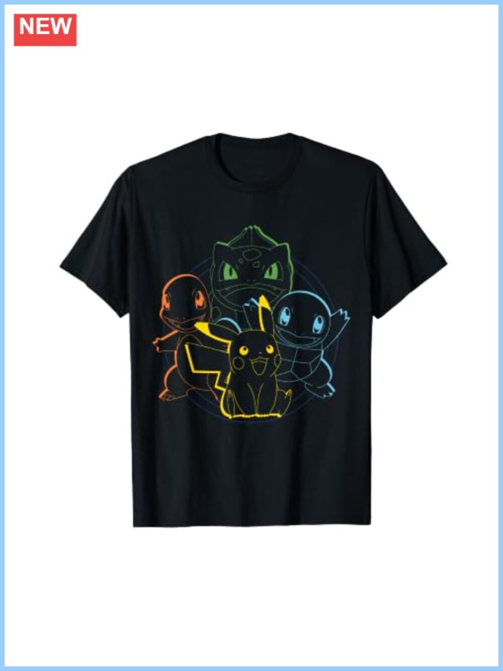 Pokemon Kanto Starters Circle Graphic Tee Classic Fit Double-Needle Hem